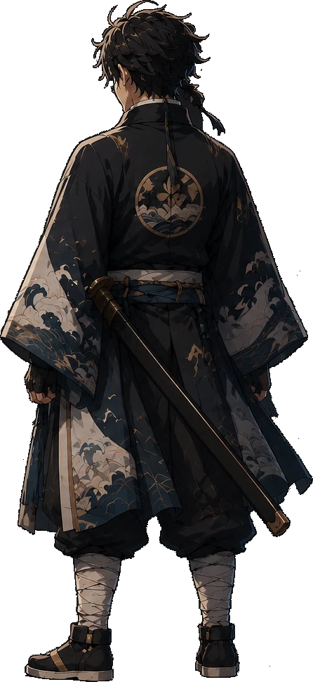 Illustrated swordsman overlooking the skyline